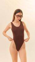 Paula Premium Crinkle Scoop Neck Swimsuit - in Chocolate