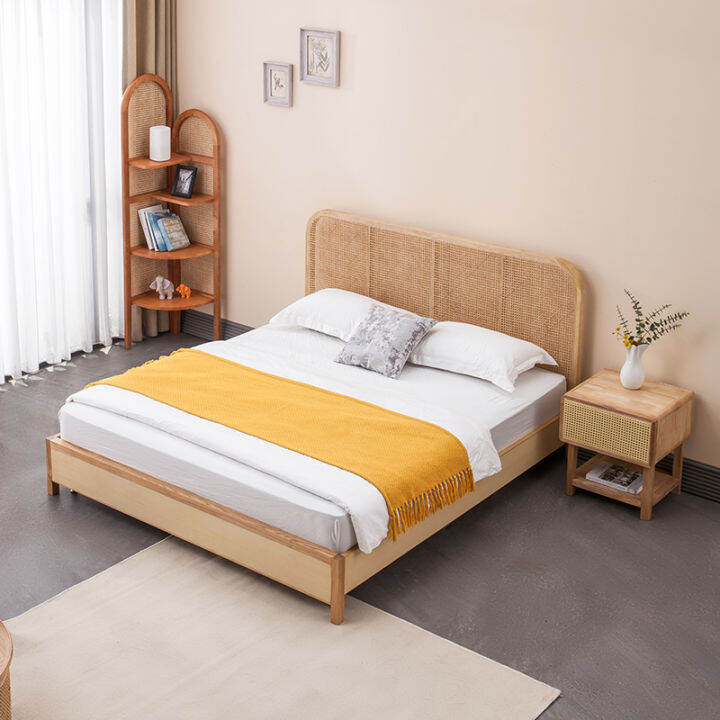 Solid Wood Bed Factory Direct Bed Modern Minimalist Rattan Bed Rattan