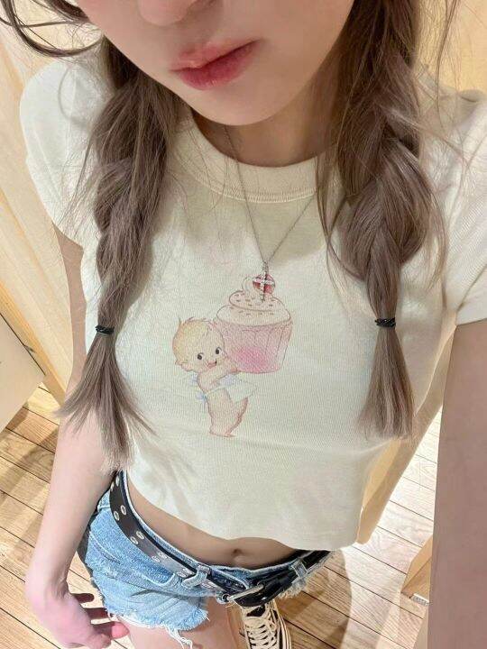 Brandy Girl เสื้อทีเชิ้ตไหล่ตรงสำหรับผู้หญิงเสื้อคอตตอนแท้สไตล์ BM แนว