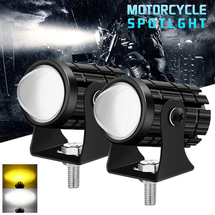 Universal Motorcycle LED Headlight Spotlight Projector Lens Dual Color ...