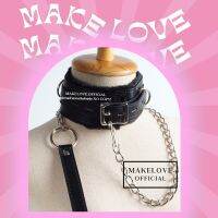 Makelove | Fur lined collar with Doggy stule chain leash - stainless steel and faux leather high quality ปลอกคอขนเฟอร์ ปรับระดับ พร้อมโซจู