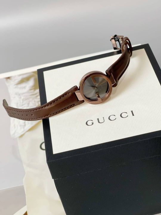 new-gucci-interlocking-watch-หน้าปัดน้ำตาล-สายหนังแท้สีน้ำตาล-ขนาด-29mm-มีใบรับประกัน-อปก-กล่อง-การ์ด