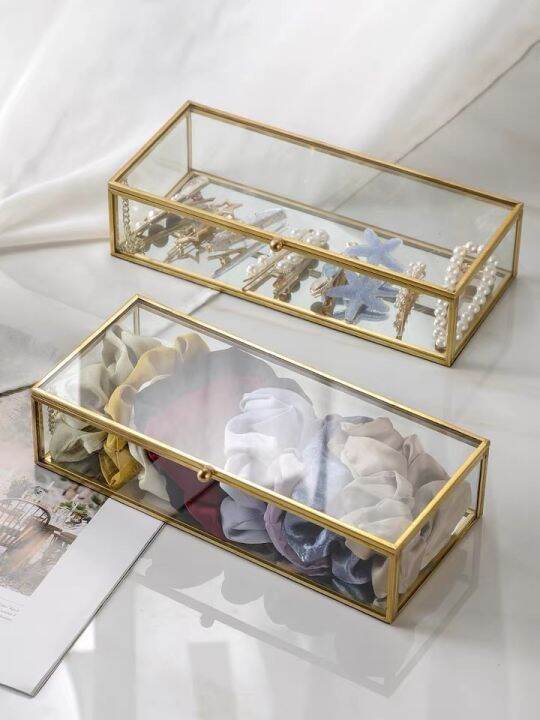 Rectangular Glass Box Gold Metal Glass Box With Lid Bekas Hantaran Lazada