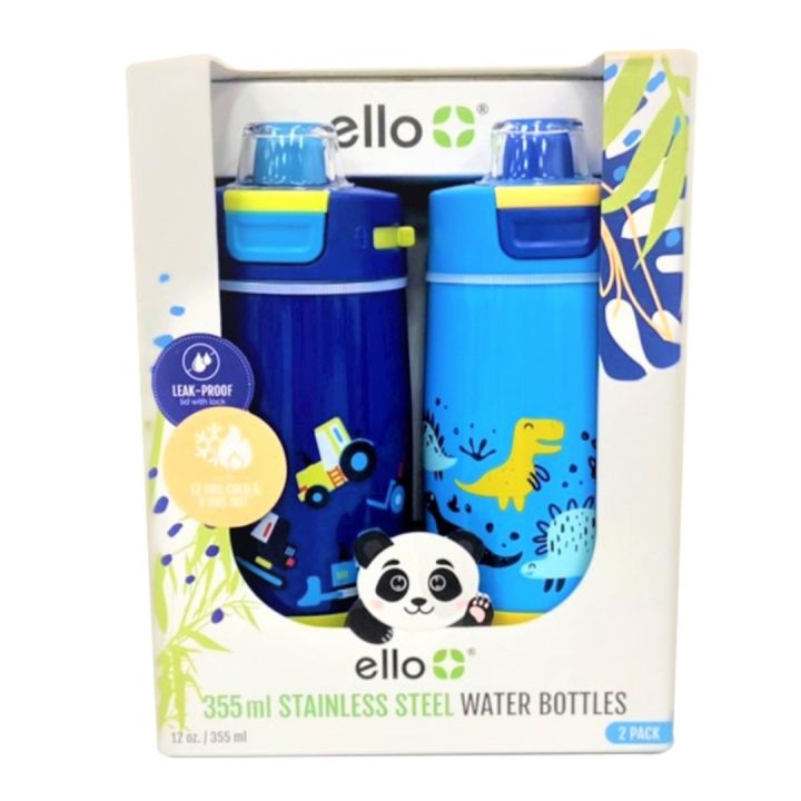 2pk Colby Kids' Stainless Steel 12oz Water Bottles Blue/Blue - Ello