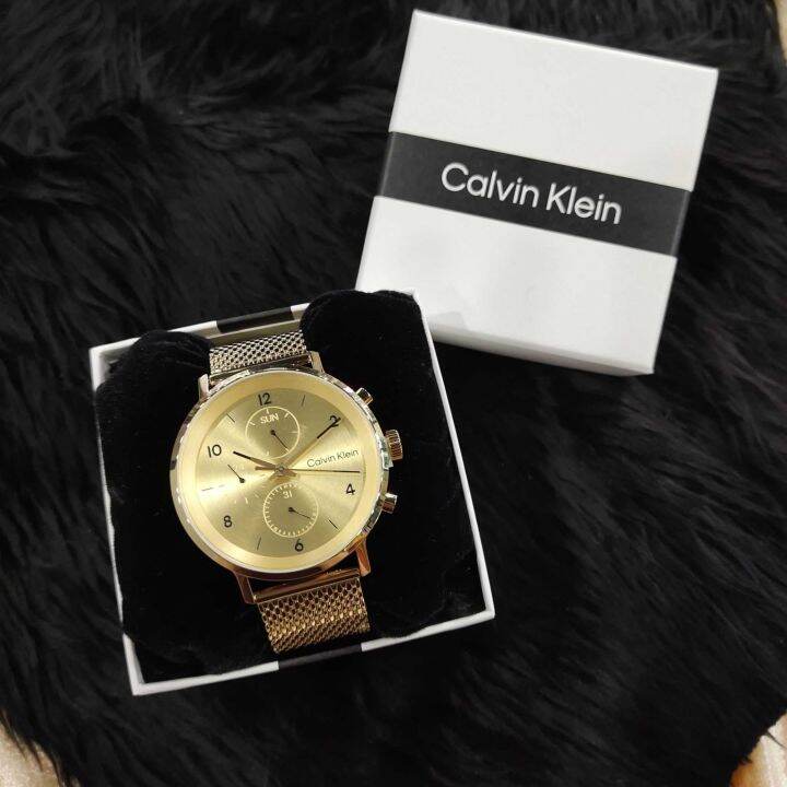 ประกันศูนย์ไทย-calvin-klein-mens-stainless-steel-quartz-watch-with-ionic-thin-gold-plated-1-steel-strap-ck25200109-ขนาดหน้าปัด-44-มม