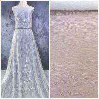 ลูกไม้เจ้าสาวลายเลื้อยปักลูกปัด Beaded stripey design bridal embroidery fabric