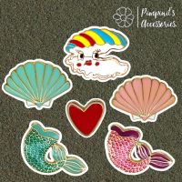 ʕ •ᴥ•ʔ ✿ พร้อมส่ง : เข็มกลัดเซ็ทนางเงือก,หัวใจและเปลือกหอย | Mermaid, Heart &amp; Shell Enamel Brooch Pin Set.