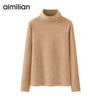 Emilian เสื้อตัวในผ้าฟลีซสำหรับผู้หญิงเสื้อยืดคอเต่าใส่ด้านในเข้ารูปสีล้วนสำหรับฤดูใบไม้ร่วงและฤดูหนาวเสื้อแขนยาวสีดำแมทช์ลุคง่าย