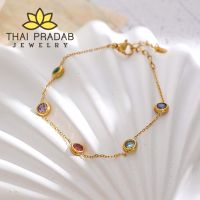 Thai Pradab สร้อยข้อมือพลอย ทอง18k สร้อยข้อมือผู้หญิง พลอยเพทาย ข้อมือแฟชั่น เครื่องประดับ TPA001