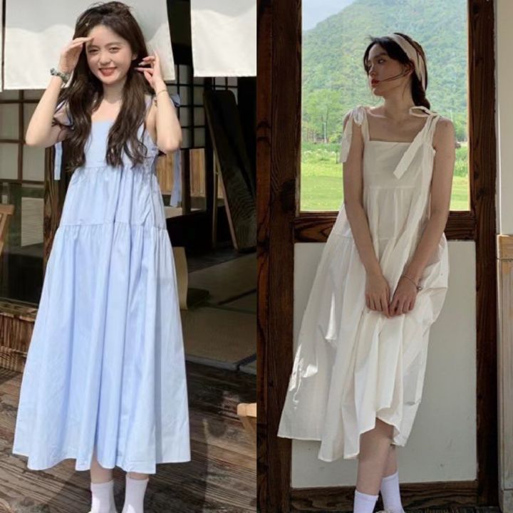 Lịch sử giá Đầm babydoll hai dây tết xoè rộng Váy maxi dáng dài 2 dây chất  thô mềm về nhiều màu xanh lá hồng trắng be nâu hàn quốc đầm nữ