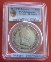 ตลับเกรด PCGS Genuine XF Details 1845 -PTS  R Boliva 8 Sol