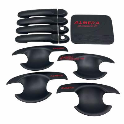Almera ปี2011-2019 อัลเมร่า Nissan Almera แยกชื้อได้ค่ะ เบ้ากันรอย ครอบมือจับ ครอบฝาถัง สีดำโลโก้แดง