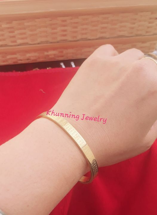 กำไลลายจีน-ลายเก๋งจีน-กำไลแฟชั่น-สแตนเลสแท้-เลส-18k-มีพลอยเม็ดเล็ก-ทรงกลม-ไม่ลอกไม่ดำ-งานเลสเลเซอร์