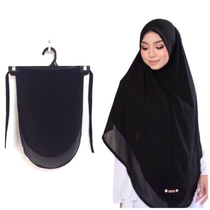 Set Tudung (Bawal Taya Bead+Purdah) Heavy Chiffon Black/Hitam Dan ...