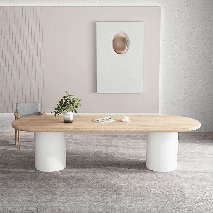 Solid Wood Oval Conference Table Long Table Modern Office Desk Home Ash