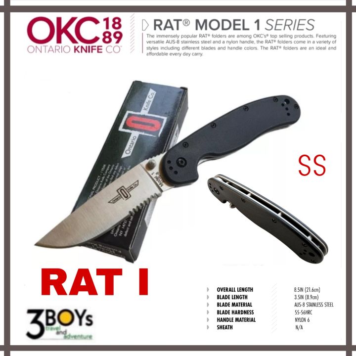 มีด-ontario-แท้-รุ่น-rat-1-ss-ใบมีด-ขนาดใหญ่-aus-8-หนา-2-9-mm-เปิดมือเดียว-frame-lock-แข็งแรง-ทนทาน