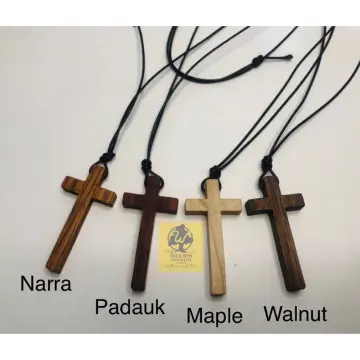 Vintage Wood Cross Charm Necklace