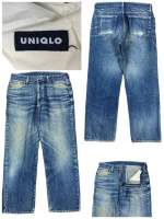 uniqlo​ Jeans​?กางเกง​ยีนส์​ขา​กระบอก​ผ้าด้านหนาๆมันสีซีดเซอร์​ๆไม่ขาดไม่มีปะเอว33​ยาว40ปลา​ยขา​8​