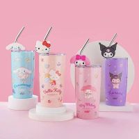 พร้อมส่ง แก้วเก็บความเย็น งานพาสเทล ลายลิขสิทธิ์ Sanrio (แถมหลอด+ตุ๊กตา)