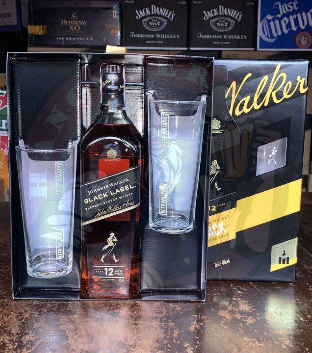 Johnnie Walker Black Label 1L With FREE 2 highball Glasses | Lazada PH