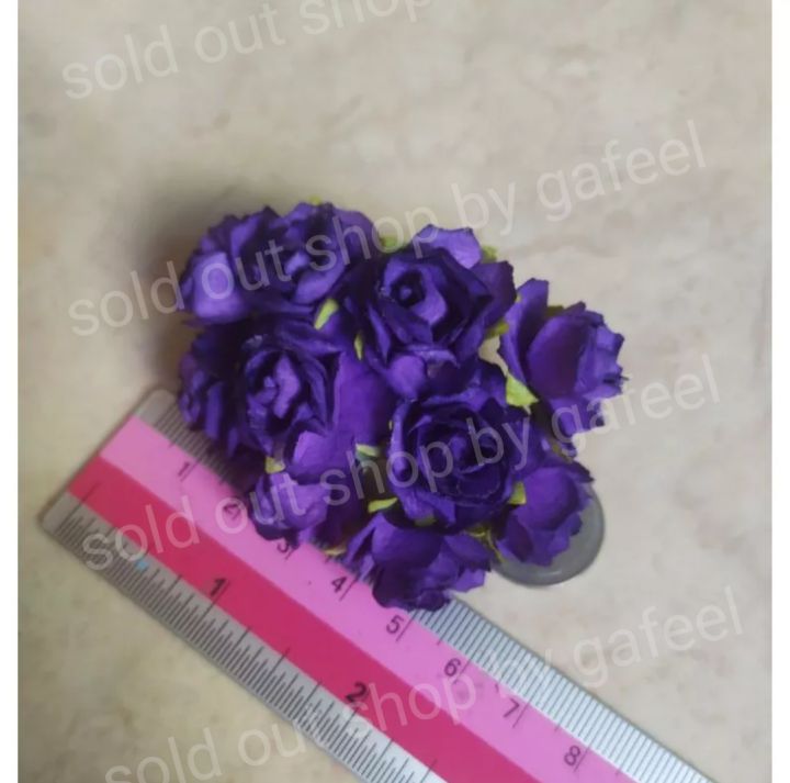 10ดอก-1ช่อ-ดอกกุหลาบ-ขนาด-2-3-2-5cm-มีก้าน-ดอกไม้กระดาษสา-สีม่วง-สีน้ำเงิน