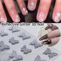 สติ๊กเกอร์แต่งเล็บ สติ๊กเกอร์แฟลช สติ๊กเกอร์สะท้อนแสง กากเพชร Reflective Glitter 3D Nail Decals Stickers Silver Powder Star Design Laser Love Heart Foils Sparkly Decoration Manicures NEW