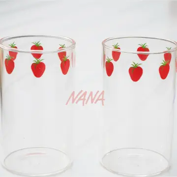 300ml Strawberry Cute Glass Cup With Straw Creative Transparent Water Cup  Student Milk Heat Resistant Glass Nana