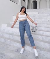 ? JEANS PLUSSIZE กางเกงยีนส์ทรงบอยเอวสูงไซล์ใหญ่สำหรับสาวอวบPLUSSIZE เอว34-42