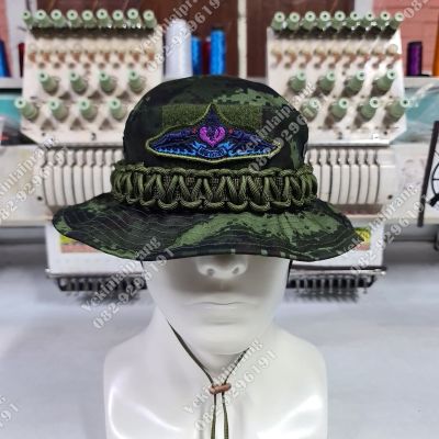 หมวกปีกสั้นลายพรางดิจิตอลใหม่ ทบ. หมวกปีกทหาร ถักสายลายพาราคอต +(อาร์มทหารเสือ) ถักเชือกสีเขียว ขนาดฟรีไซร์รอบหัว58cm.