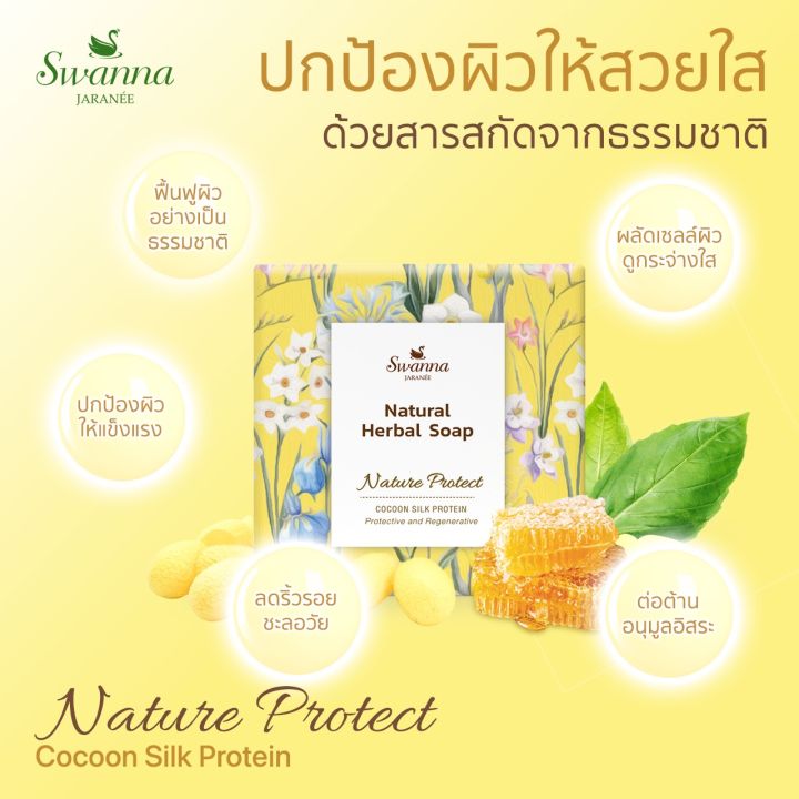 สบู่รังไหมผสมน้ำผึ้ง-swanna-jaranee-cocoon-silk-protein-soap-สบู่สูตรปกป้องและฟื้นฟู-ปกป้องผิวให้แข็งแรง-ลดรอยแดงอักเสบ-ลดริ้วรอย-เหมาะสำหรับผิวหย่อน