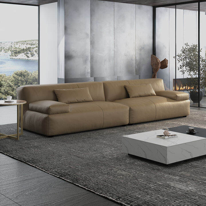 Square Leather Sofa Italian Style Minimalist Modern Light Luxury Full