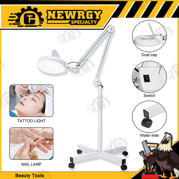 8X Rolling Floor Stand Adjustable Magnifying Lamp Beauty Mag Light