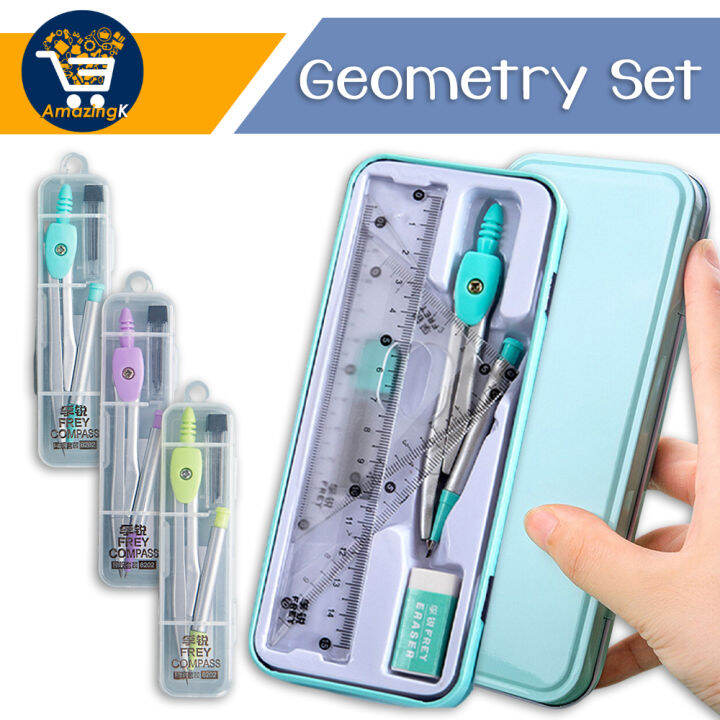 AMK Geometry 2/7 Pcs Set with FREE Lead in Metal or Clear Case Ruler ...