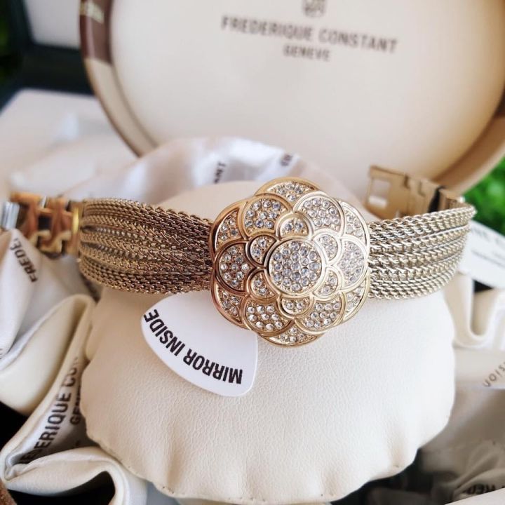 รับประกันของแท้-anne-klein-womens-swarovski-crystal-accented-gold-tone-covered-dial-mesh-bracelet-watch