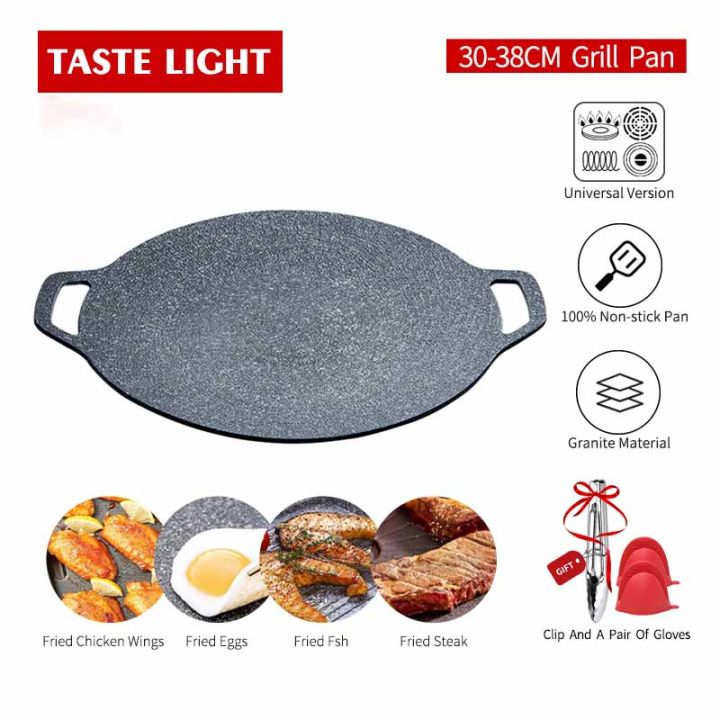 34cm Korean Nonstick Frying Pan Outdoor Cast Iron BBQ Plate Camping Grill  Pan Barbecue Multifunction Frying Pan Fried Steak