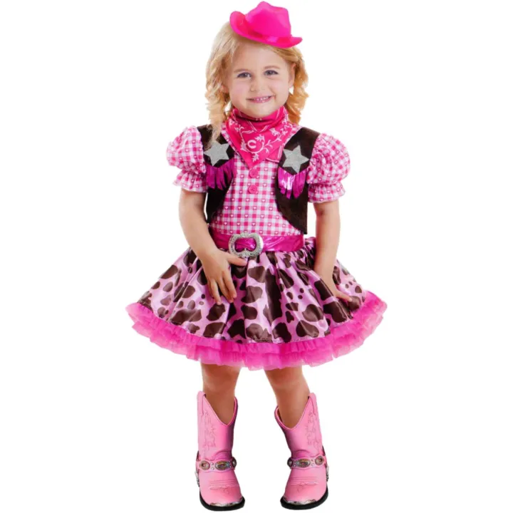 Toddler Girls Pink Rodeo Princess Costume Cow Print Cowgirl Halloween