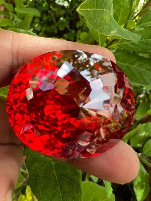 เพชรรัสเซีย พลอย 190 กะรัต 1 เม็ด ตัดสำเร็จ เนื้อแข็ง CUBIC ZIRCONIA RUBY RED ORANGE COLOR(ความยาว xความกว้าง) 28x33 มิล