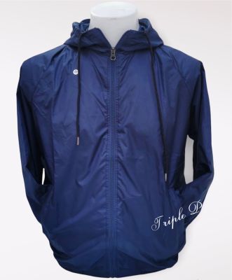 เสื้อแจ็คเก็ตผ้าร่ม แขนยาว มีหมวกไซส์M,L, XL,XXL ,XXXL สีน้ำเงิน กันแดด กันฝน