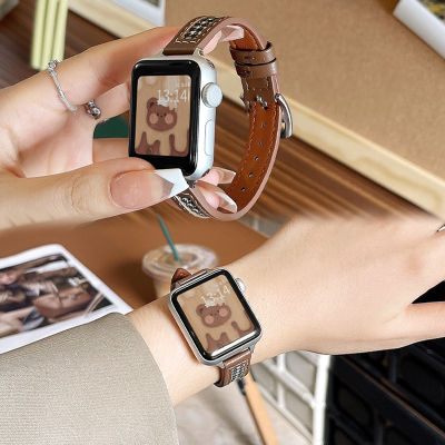 สายนาฬิกา iWatch เหมาะสำหรับ iWatch สายนาฬิกา applewatch หนังแท้สไตล์ INS สำหรับ Apple watchs7/6/5/4//se สายนาฬิกาทดแทนแบบหนัง41มม. ไอเดียสร้างสรรค์สำหรับผู้หญิงแบบหรูหรา S7