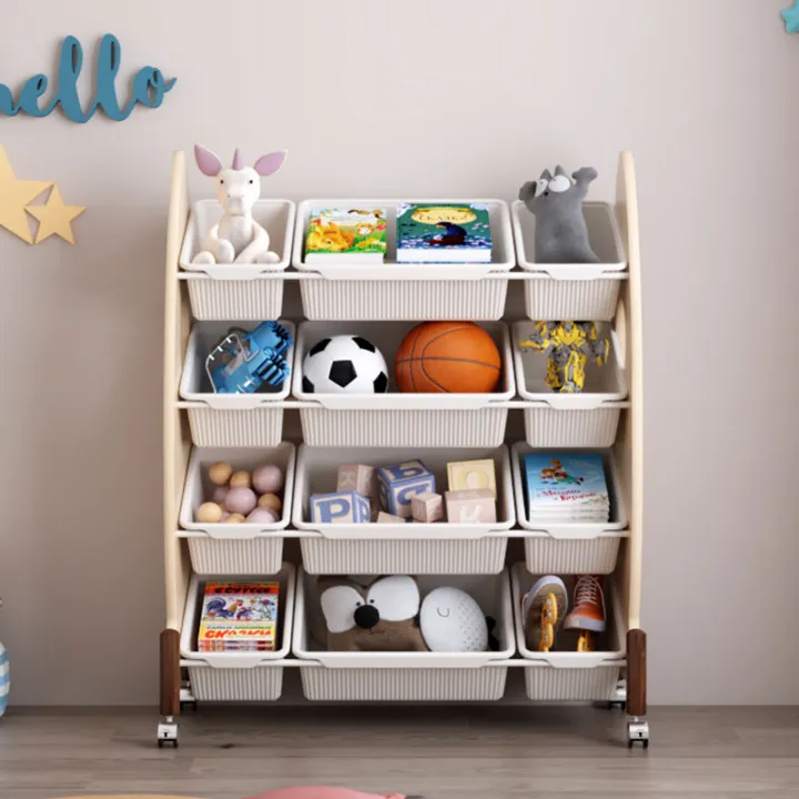 Fengzan Movable Children's Toy Storage Rack Baby Storage Rack Solid