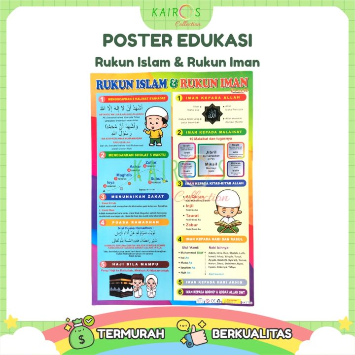 Poster Edukasi Anak Muslim Belajar Rukun Iman Dan Rukun Islam | Lazada ...