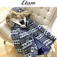 โค้ทฮู้ด กันหนาวแต่งเฟอร์ ลายกราฟฟิค ชนเผ่า ❄️แบรนด์✨ES Style by ETAM✨(ขนเฟอร์&amp; แถบขนอุ่นด้านในถอดได้ค่ะ) WY670