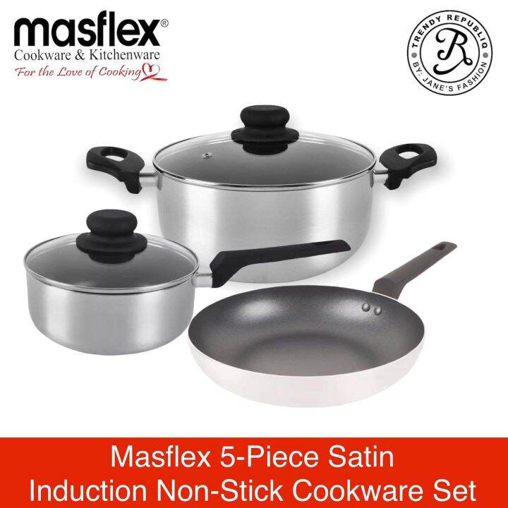 Masflex 5 Piece Satin Induction NonStick Cookware Set with Glass Lid