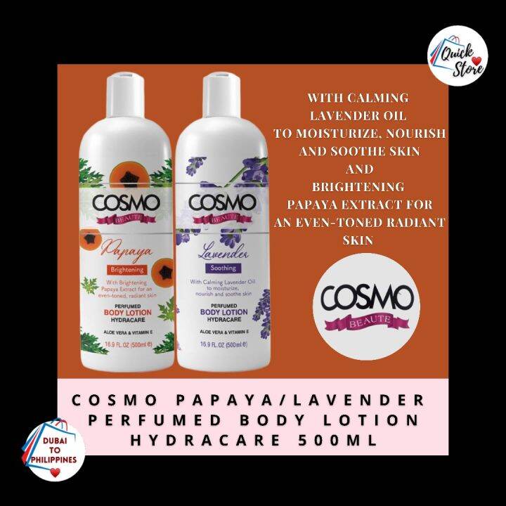 🇦🇪 COSMO PAPAYA/LAVENDER PERFUMED BODY LOTION HYDRACARE 500ml Lazada PH