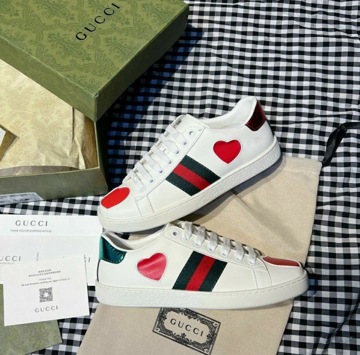 Giày Sneaker Gucci Ace Heartlogo SC box xanh Nữ 