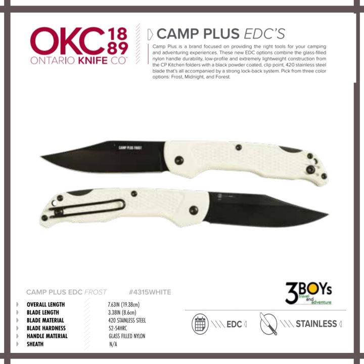 มีด-ontario-รุ่น-camp-plus-edc-frost-420-stainless-น้ำหนักเบามาก-ใบมีดมีความหนา-2-3mm-สามารถตัดขั้วทุเรียนได้