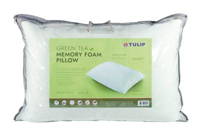 Memory Foam Pillow Fused With Green Tea + Jacquard Pillowcase หมอนสุขภาพ หมอนเมมโมรี่โฟม แบรนด์ Tulip