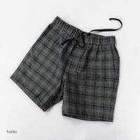 bank’s wool blend plaid elastic shorts in grey กางเกงขาสั้น ขาสั้นยางยืด กางเกงขาสั้นลายสก๊อต