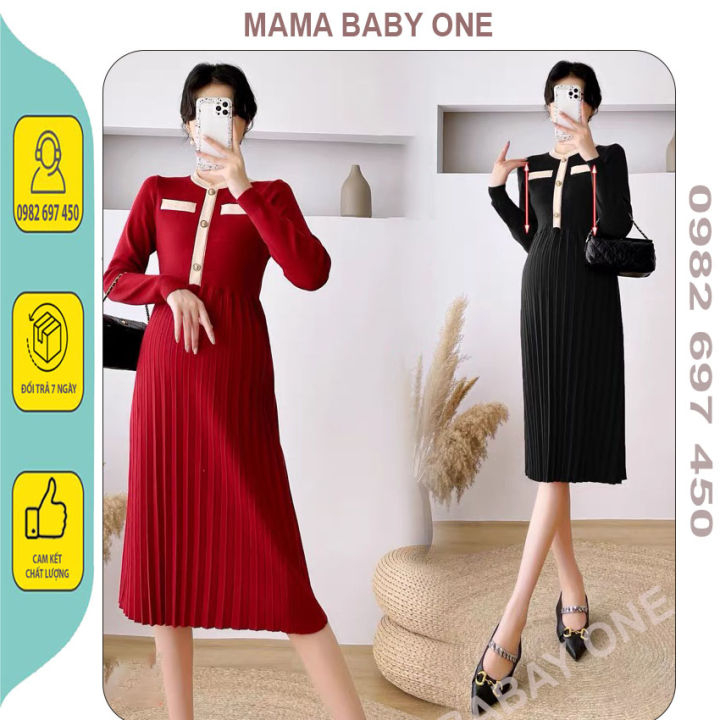 SIÊU SANG V185 MAMA BABAY ONE] VÁY BẦU CÔNG SỞ THU ĐÔNG CHẤT LEN ...