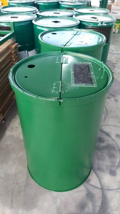 ถังขยะฝาเปิดสีเขียวขนาด-200-ลิตร-แข็งแรงทนทานใช้งานสะดวก
